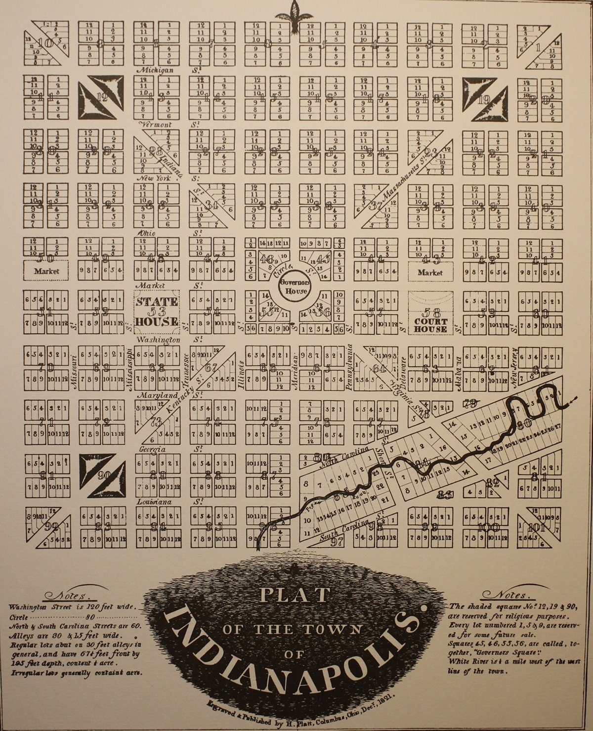 Ralston’s Plat for the Mile Square Plan of Indianapolis, 1821